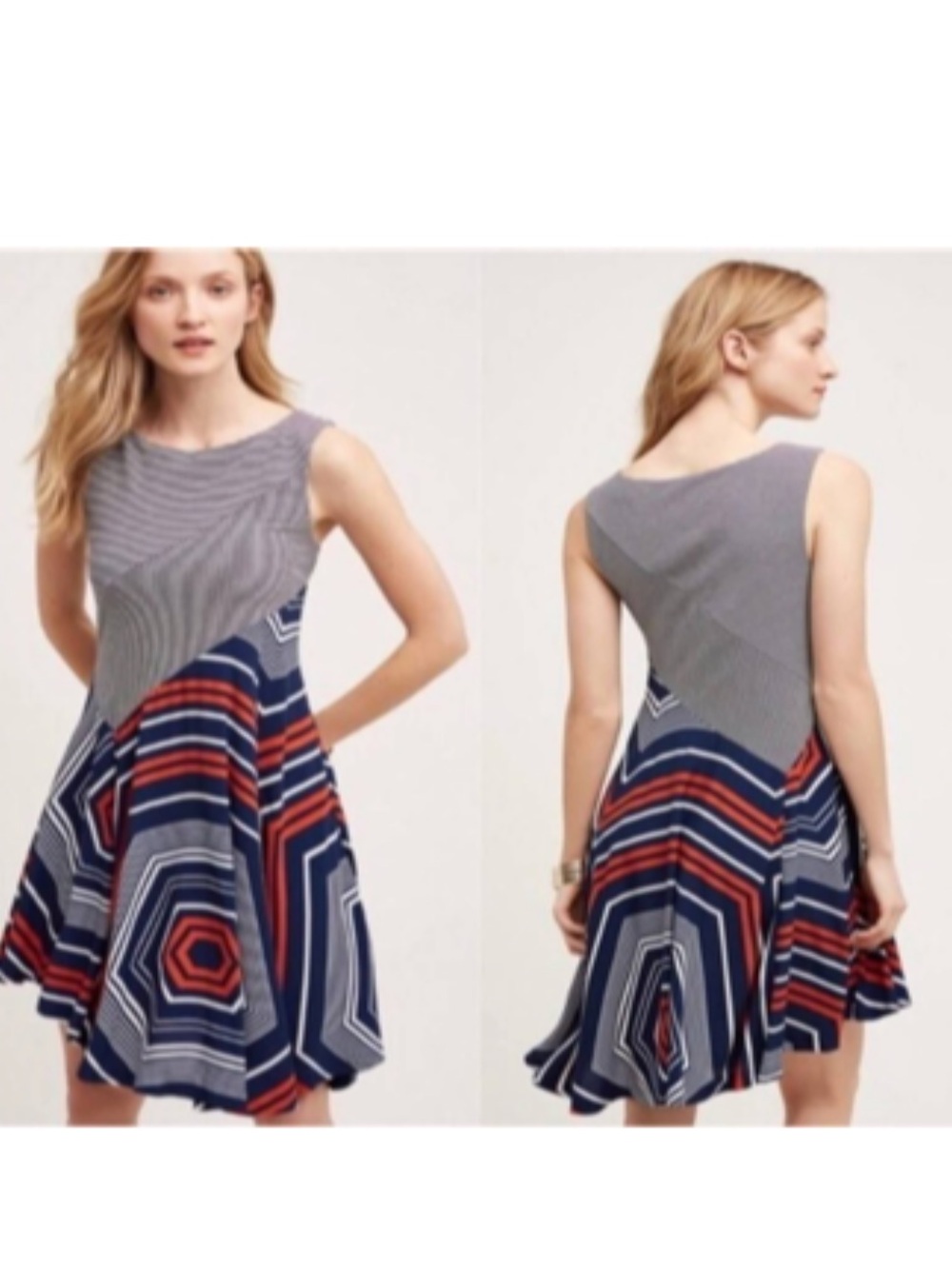 Maeve Anthropologie Striped Abstract Patterned Asymmetrical Mini Dress XS Petite